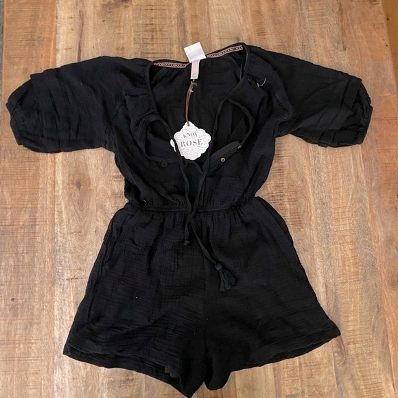 Knox Rose 100% cotton shorts Romper jumpsuit black XS small NEW without tags - Picture 1 of 9